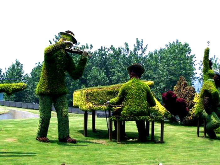 绿雕工艺品、乐队演奏雕塑